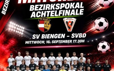 Bezirkspokal Achtelfinale am Mittwoch, 17.30 Uhr!